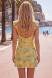 Gul blommig paljettbroderad sweetheart bodycon hemkomstklänning