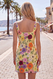 Gul fyrkantig halsringad Bodycon blommig hemkomstklänning med broderi