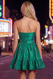Axelbandslös mörkgrön A-Line Voang Homecoming-klänning med rosett