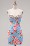 Sweetheart Yellow Corset Blommig Tight Homecoming-klänning
