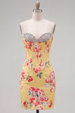 Sweetheart Yellow Corset Blommig Tight Homecoming-klänning