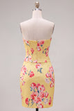 Sweetheart Yellow Corset Blommig Tight Homecoming-klänning