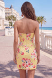 Sweetheart Yellow Corset Blommig Tight Homecoming-klänning