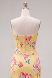 Sweetheart Yellow Corset Blommig Tight Homecoming-klänning