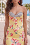 Sweetheart Yellow Corset Blommig Tight Homecoming-klänning