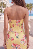 Sweetheart Yellow Corset Blommig Tight Homecoming-klänning