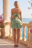 A-Line Dusty Sage Tyll Floral Corset Homecoming-klänning med rosett