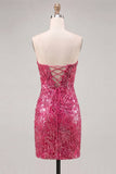 Glittrande fuchsia sweetheart Bodycon Paljetter cocktailklänningar med snöre på ryggen