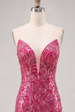 Glittrande fuchsia sweetheart Bodycon Paljetter cocktailklänningar med snöre på ryggen