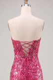 Glittrande fuchsia sweetheart Bodycon Paljetter cocktailklänningar med snöre på ryggen