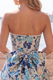 Sweetheart Pink Flower A-linje Jacquard Pearls hemkomstklänning med rosett