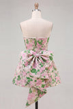 Sweetheart Pink Flower A-linje Jacquard Pearls hemkomstklänning med rosett