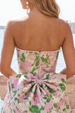 Sweetheart Pink Flower A-linje Jacquard Pearls hemkomstklänning med rosett