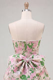 Sweetheart Pink Flower A-linje Jacquard Pearls hemkomstklänning med rosett