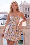Sweetheart Pink Flower A-linje Jacquard Pearls hemkomstklänning med rosett