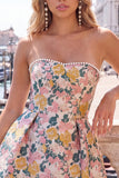 Sweetheart Pink Flower A-linje Jacquard Pearls hemkomstklänning med rosett