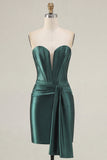 Mörkgrön sweetheart korsett Satin Bodycon Homecoming-klänning med skärp