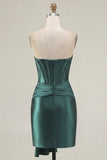 Mörkgrön sweetheart korsett Satin Bodycon Homecoming-klänning med skärp