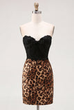 Svart och leopard Bodycon Sweetheart kort hemkomstklänning