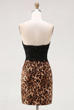 Svart och leopard Bodycon Sweetheart kort hemkomstklänning