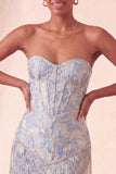 Lake Blue Sweetheart korsett Jacquard Spets-hemkomstklänning med fransar