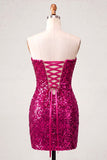 Sweetheart Fuchsia Keyhole Bodycon glittrig paljettklänning med hemkomstklänning med slits