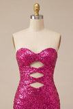 Sweetheart Fuchsia Keyhole Bodycon glittrig paljettklänning med hemkomstklänning med slits
