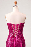 Sweetheart Fuchsia Keyhole Bodycon glittrig paljettklänning med hemkomstklänning med slits