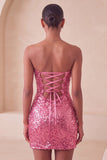 Sweetheart Fuchsia Keyhole Bodycon glittrig paljettklänning med hemkomstklänning med slits