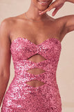 Sweetheart Fuchsia Keyhole Bodycon glittrig paljettklänning med hemkomstklänning med slits