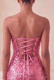 Sweetheart Fuchsia Keyhole Bodycon glittrig paljettklänning med hemkomstklänning med slits