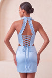 Halter korsett Bodycon Mintgrön rynkad kort hemkomstklänning med slits