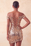 Glitslande champagne med bodycon homecoming-klänning med paljetter