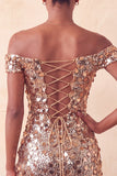 Glitslande champagne med bodycon homecoming-klänning med paljetter