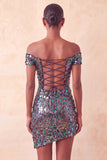 Glitslande champagne med bodycon homecoming-klänning med paljetter