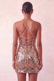 Glittrande silverfärgad bodycon snörning baktill kort hemkomstklänning med paljetter
