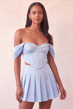 Off-the-shoulder ljusrosa korsett plisserad tvådelad homecoming-klänning med pärlbroderi