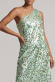 Glittrande silversjöjungfru med en axel Asymmetrisk midi-brudmors klänning med paljetter