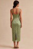Ljusgrön satin bodycon rynkad midi-blommig klänning med slits
