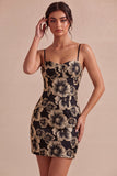 Ivory Bodycon Spaghetti-band blommig jacquard miniklänning
