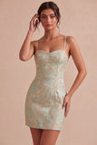 Ivory Bodycon Spaghetti-band blommig jacquard miniklänning
