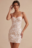 Ivory Bodycon Spaghetti-band blommig jacquard miniklänning
