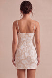 Ivory Bodycon Spaghetti-band blommig jacquard miniklänning