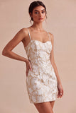 Ivory Bodycon Spaghetti-band blommig jacquard miniklänning