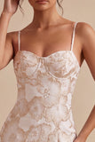 Ivory Bodycon Spaghetti-band blommig jacquard miniklänning