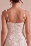Ivory Bodycon Spaghetti-band blommig jacquard miniklänning