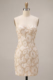 Ivory Bodycon Spaghetti-band blommig jacquard miniklänning