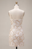 Ivory Bodycon Spaghetti-band blommig jacquard miniklänning