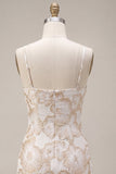 Ivory Bodycon Spaghetti-band blommig jacquard miniklänning