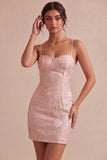 Ivory Bodycon Spaghetti-band blommig jacquard miniklänning